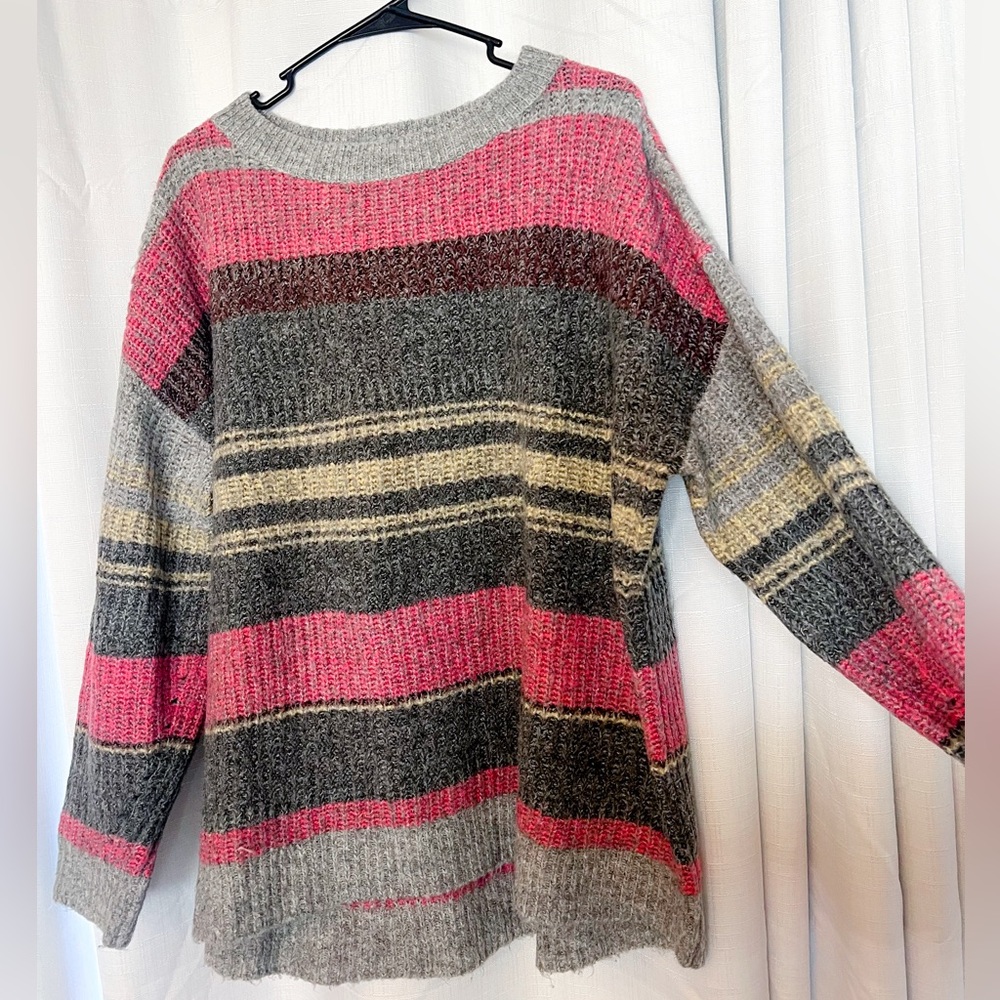 Caslon Women's Sweater in Pink, Gray, and Yellow Stripes